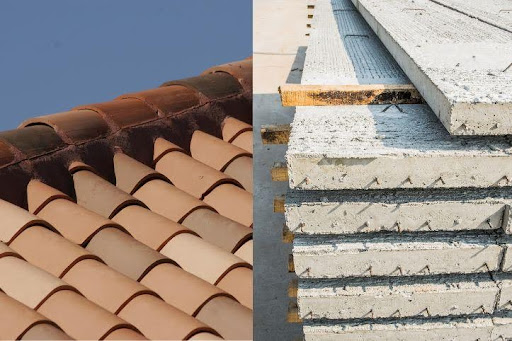 Telha marrom e concreto para laje